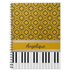 Cuaderno Cayos de piano personalizados: Quatrefoil negro so