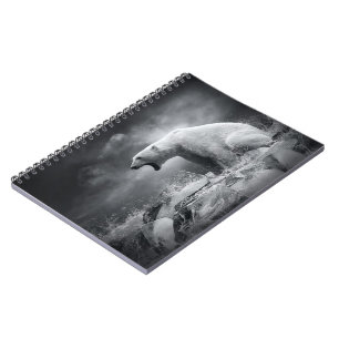 Cuaderno Cazador blanco del oso polar en el hielo en agua