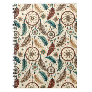 Cuaderno Cazador de Sueños Mágico Boho Patrón de Plumas Col