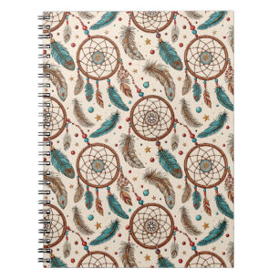 Cuaderno Cazador de Sueños Mágico Boho Plumas Patrón Colori