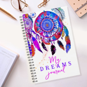 Cuaderno Cazador de Sueños Rosa Purpura Divertido Boho Acua