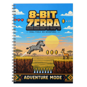 Cuaderno Cebra, Arte de Pixel Retro de 8 Bits