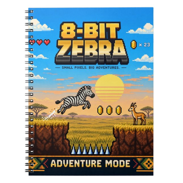 Cuaderno Cebra, Arte de Pixel Retro de 8 Bits (Frente)