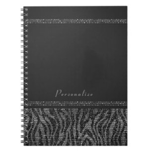 Cuaderno Cebra Brillante Plateado y Negro Glam Elegante Bri