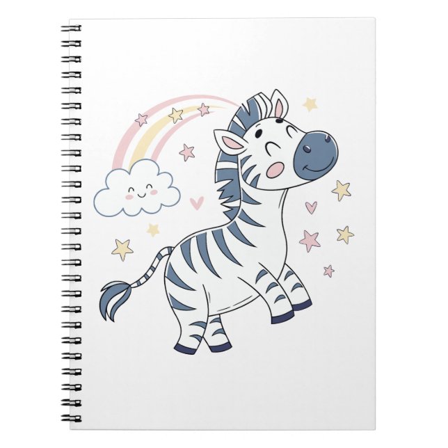 Cuaderno Cebra de Dibujos Animados Adorable con Arcoíris y  (Frente)