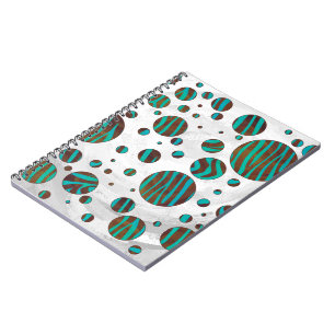Cuaderno Cebra de puntos de polka marrón y Verde azulada