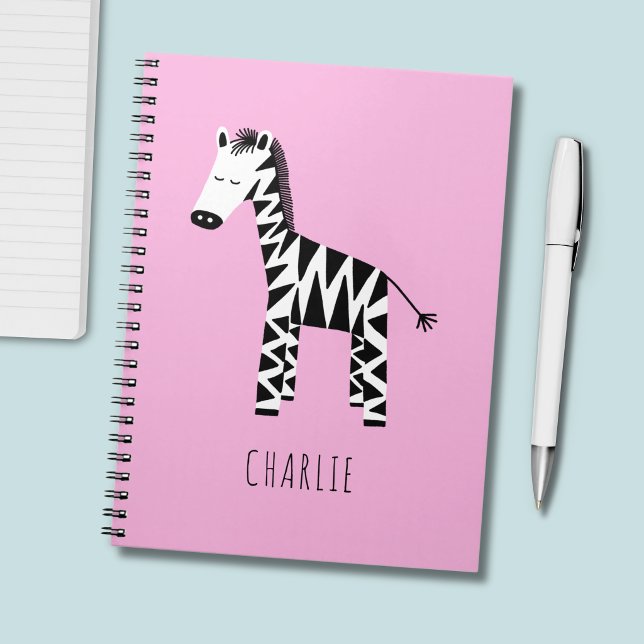 Cuaderno Cebra rosa estampada niños lindos (Pink zebra print personalized notebook)