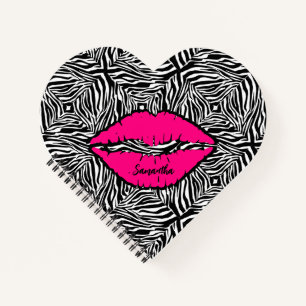 Cuaderno Cebra simple con labios rosados personalizados