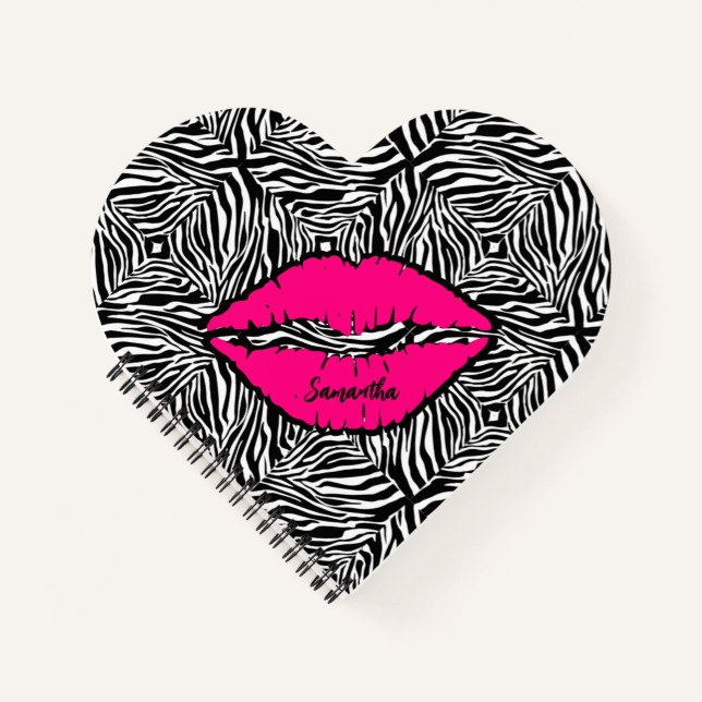 Cuaderno Cebra simple con labios rosados personalizados (Anverso)