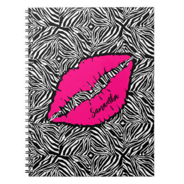 Cuaderno Cebra simple con labios rosados personalizados