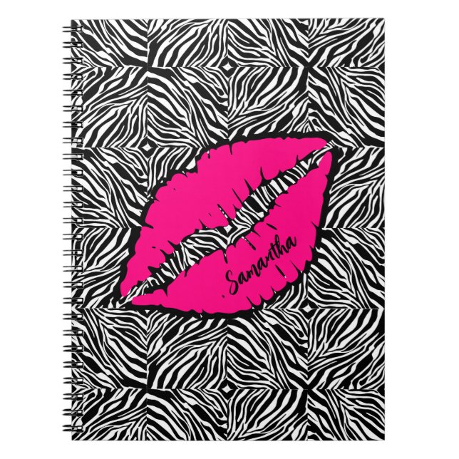 Cuaderno Cebra simple con labios rosados personalizados (Frente)