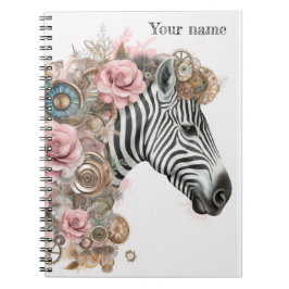 Cuaderno Cebra Steampunk con flores rosas
