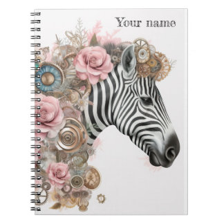Cuaderno Cebra Steampunk con flores rosas