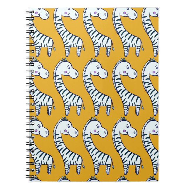 Cuaderno Cebras personalizados: patrón de fondo amarillo. (Frente)