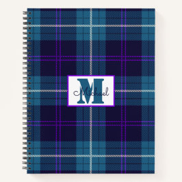 Cuaderno Celadon Blue-Dark Blue Plaid Tartán Personalizado