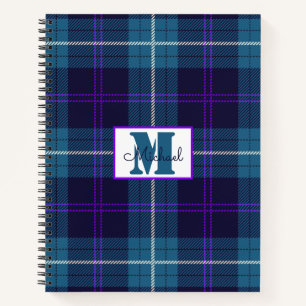 Cuaderno Celadon Blue-Dark Blue Plaid Tartán Personalizado