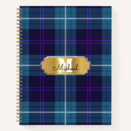 Cuaderno Celadon Blue Plaid Tartan Golden Monogramed