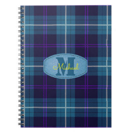 Cuaderno Celadon Blue Plaid Tartan Jeans Monograma Script