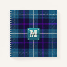 Celadon Blue Plaid Tartán Leather Monogramado