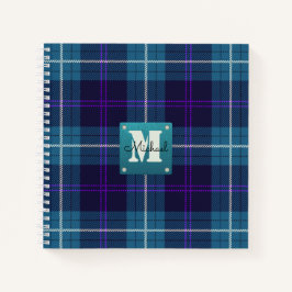Cuaderno Celadon Blue Plaid Tartán Leather Monogramado