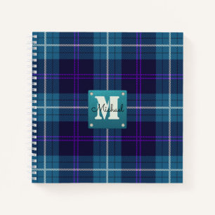 Cuaderno Celadon Blue Plaid Tartán Leather Monogramado