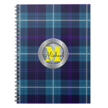 Celadon Blue Plaid Tartan Metallic Steel Monograma