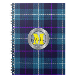 Cuaderno Celadon Blue Plaid Tartan Metallic Steel Monograma