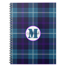 Celadon Blue Plaid Tartán Monograma Nombre de guió