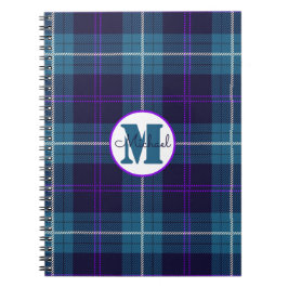 Cuaderno Celadon Blue Plaid Tartán Monograma Nombre de guió