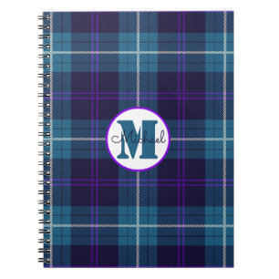 Cuaderno Celadon Blue Plaid Tartán Monograma Nombre de guió