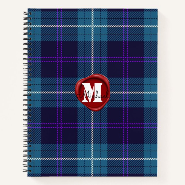 Cuaderno Celadon Blue Plaid Tartan Wax Seal Monogramado