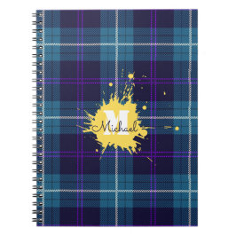 Cuaderno Celadon Blue Plaid Tartan Yellow Splash Monograma