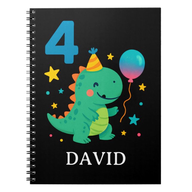 Cuaderno Celebración de cumpleaños de Dino lindo - Diseño d (Frente)