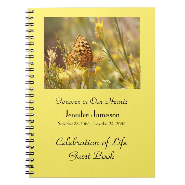 Cuaderno Celebration of Life Guest Book, Yellow Butterfly  (Frente)
