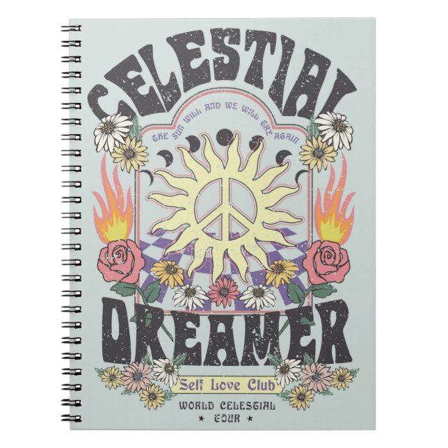 Cuaderno CELESTIAL DREAMER SUN ROSA TSHIRT DISEÑO gráfico h (Frente)