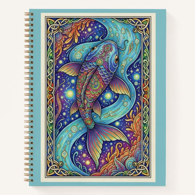 Cuaderno Celestial Koi Stream Zentangle Fantasy Journal (Anverso)