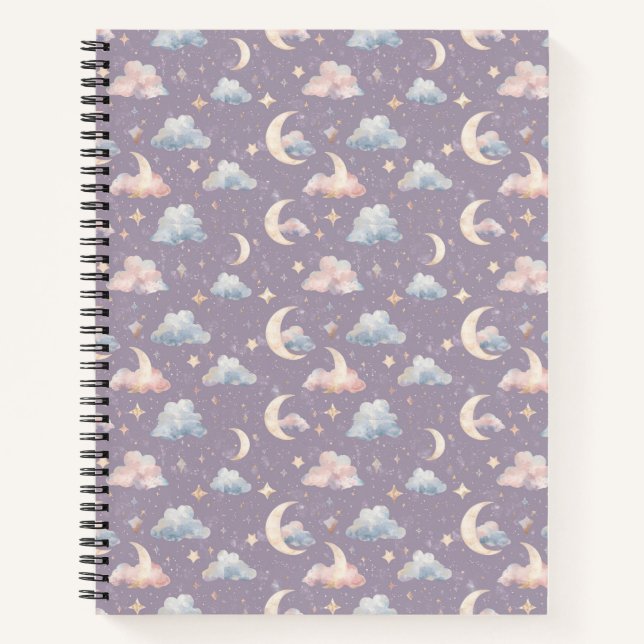 Cuaderno Celestial Moon Stars Clouds Watercolor Pastels (Anverso)