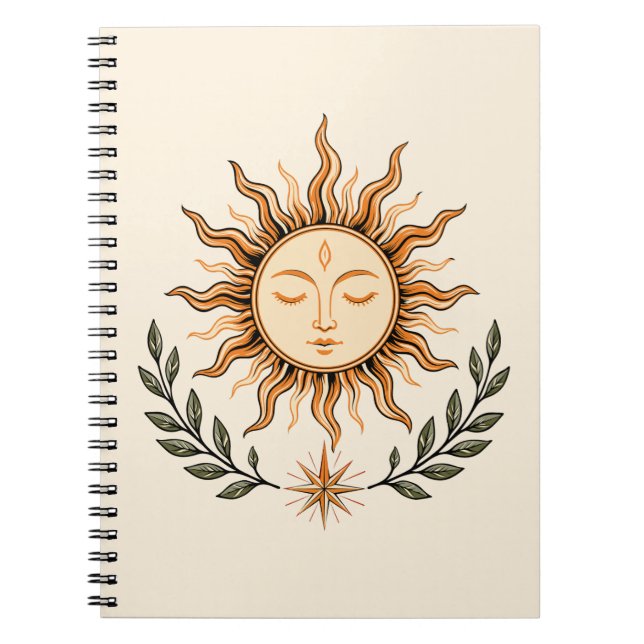 Cuaderno Celestial Sun Face Botanical Mystical Art (Frente)