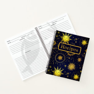 Cuaderno Celestial Sun Stars Black Gold Recipe Book