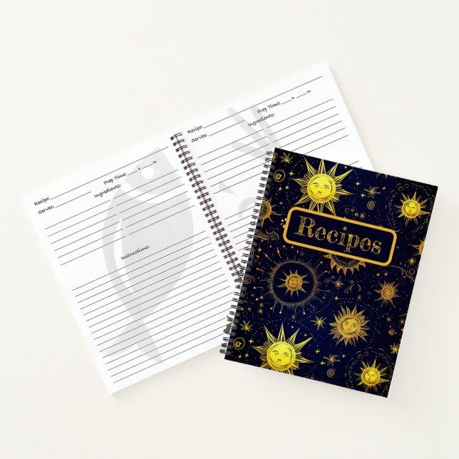 Cuaderno Celestial Sun Stars Black Gold Recipe Book (Interior)