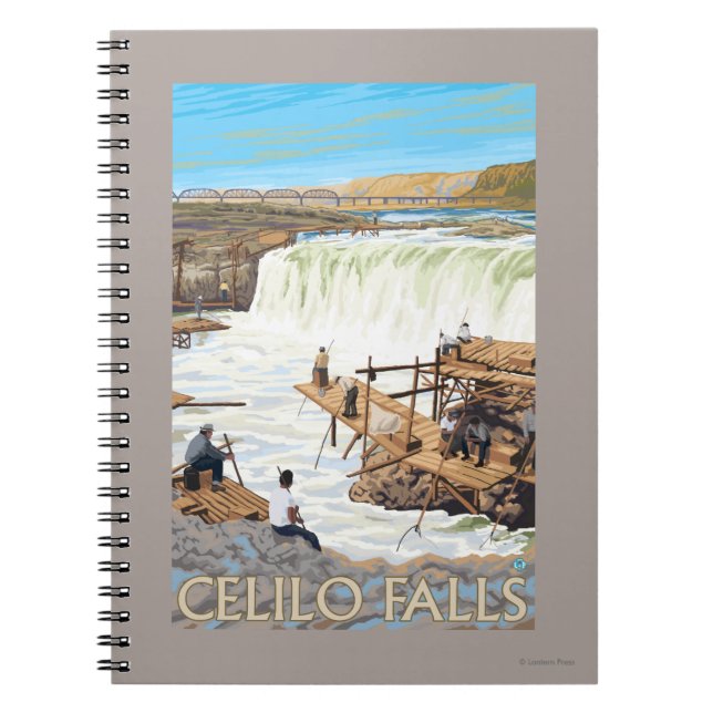 Cuaderno Celilo Falls Pescador Poster de Viajes de Vintage (Frente)
