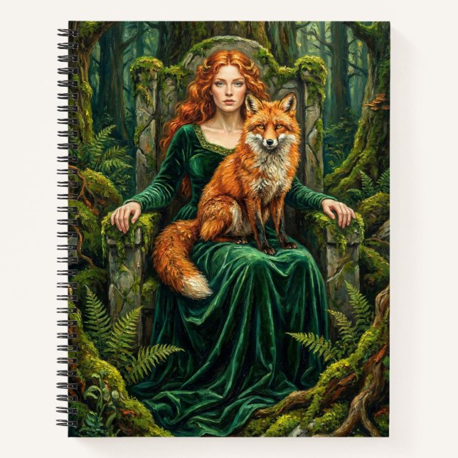 Cuaderno Celtic Forest Queen Red Fox Witch Fantasy Art ( (Anverso)