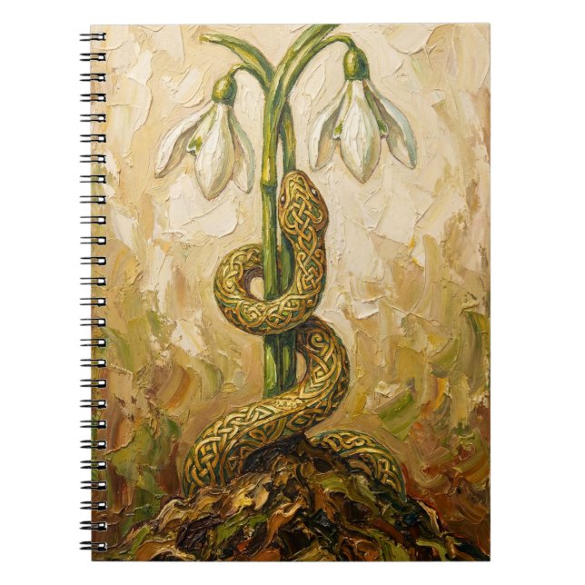 Cuaderno Celtic Snake Snowdrops Imbolc Rebirth Fantasy Art (Frente)