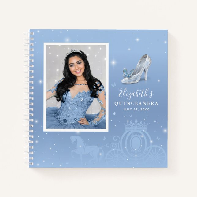Cuaderno Cenicienta azul bebé Quinceanera Photo Guest Book (Anverso)