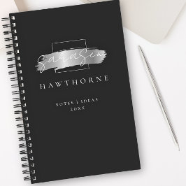 Cuaderno Cepillo de moda Stroke Black Faux Silver Brush Mon