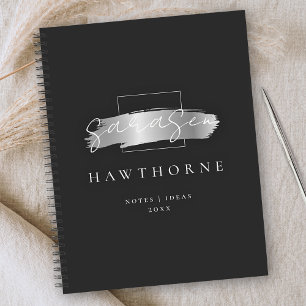 Cuaderno Cepillo de moda Stroke Black Faux Silver Brush Mon