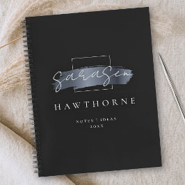 Cuaderno Cepillo de moda Stroke Black Faux Silver Gray Mono