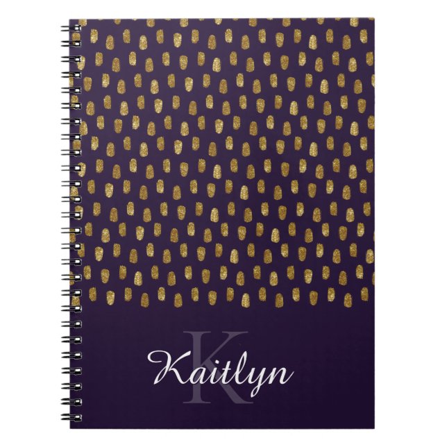 Cuaderno Cepillo de Purpurina dorado golpea a morado (Frente)