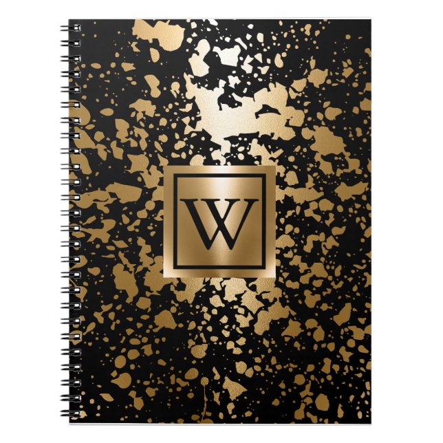 Cuaderno Cepillo metálico negro y dorado (Frente)