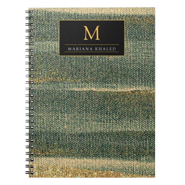 Cuaderno Cepillo verde elegante con oro y negro (Frente)